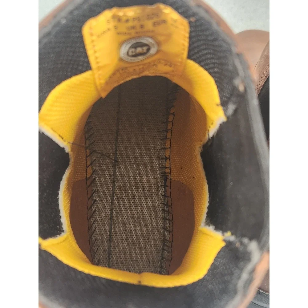 Caterpillar Work Boots Mens 9 Wide Brown Leather CAT Wheelbase Steel Toe P91026